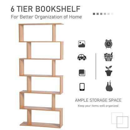 76" 6-Tier Wooden Bookcase S Shaped Storage Display Shelf Modern Bookshelf Open Concept Living Room Home Office Furniture, Maple Display Bookshelves   at Gallery Canada