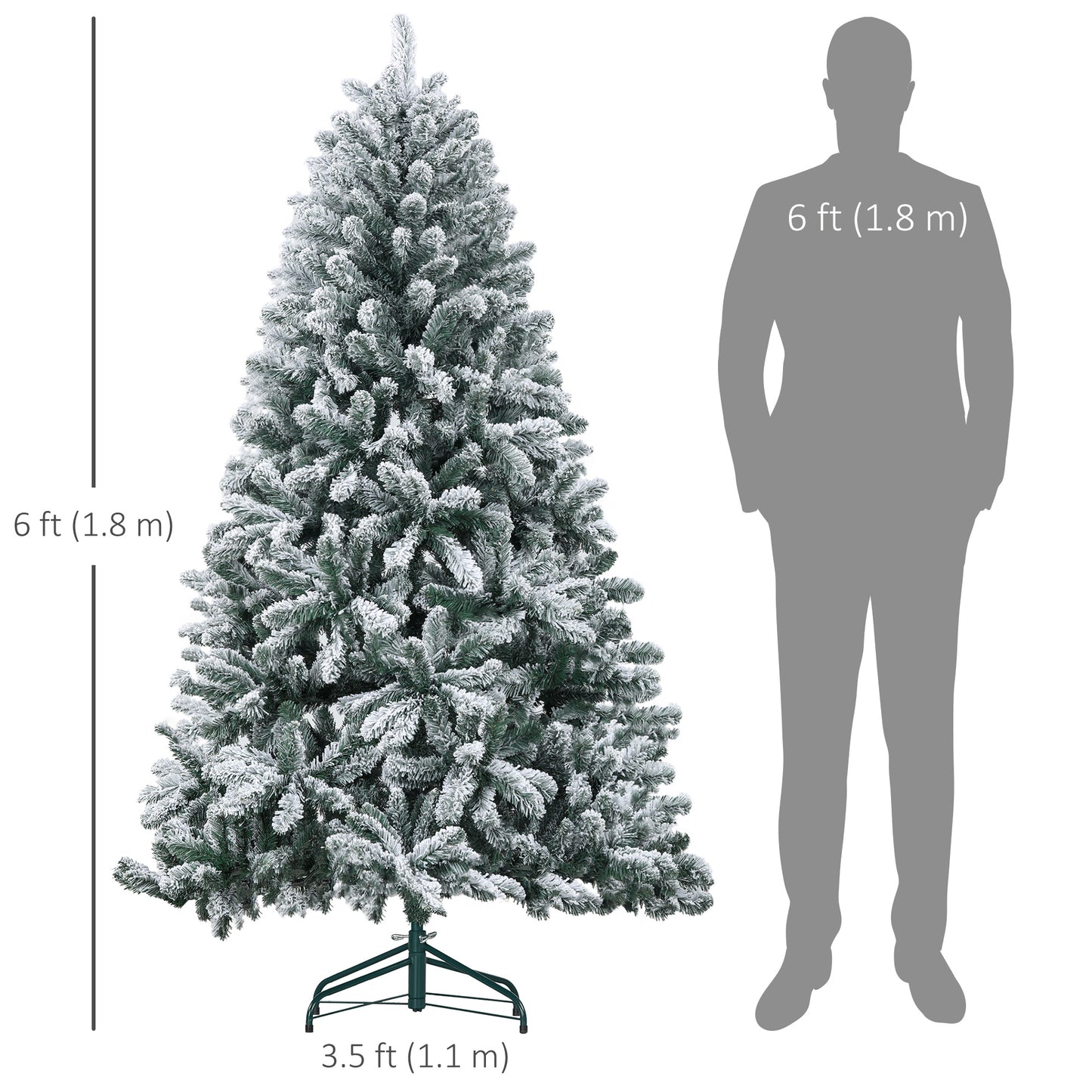 6 Foot Artificial Flocked Christmas Tree with Snow, Metal Stand, Hinged Xmas Tree for Home Office Holiday Flocked Christmas Trees   at Gallery Canada