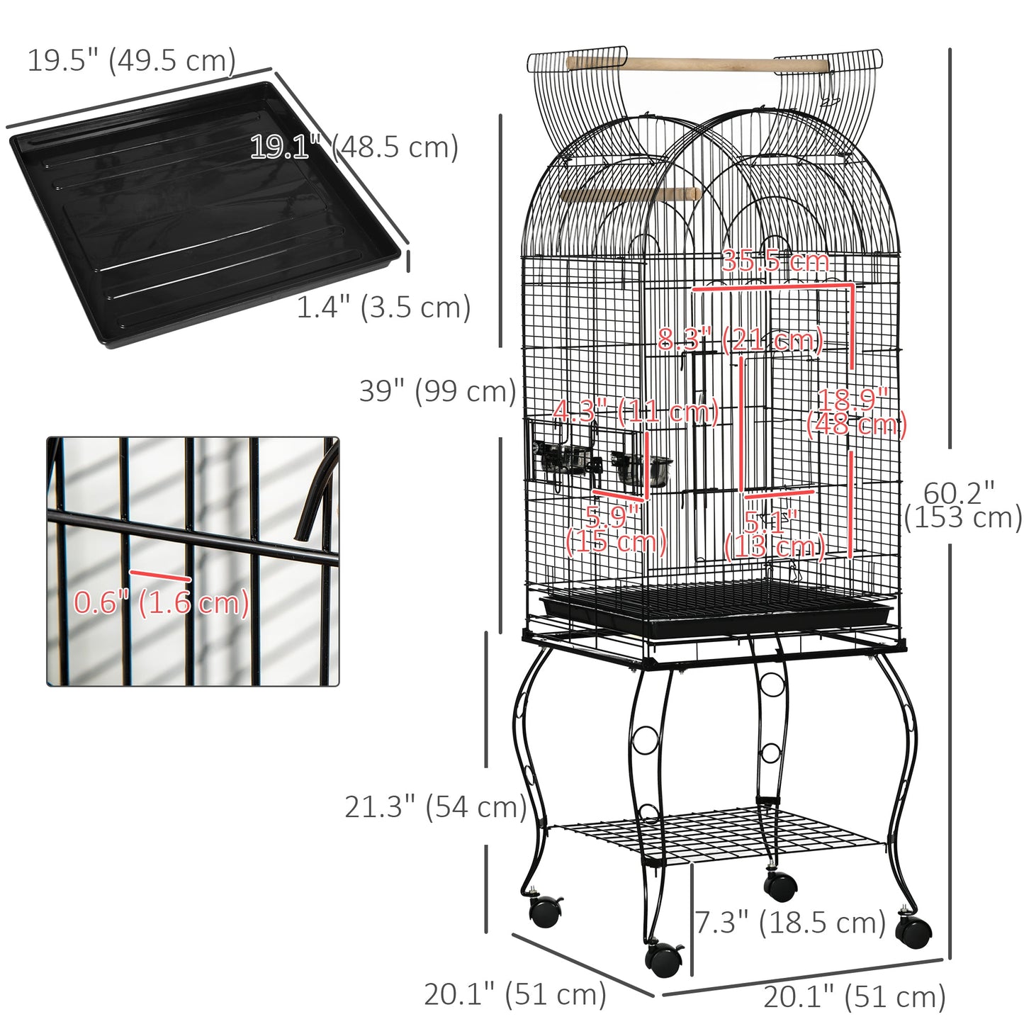 60" Large Bird Cage with Openable Top for Cockatie, Sun Conure Bird Cages   at Gallery Canada