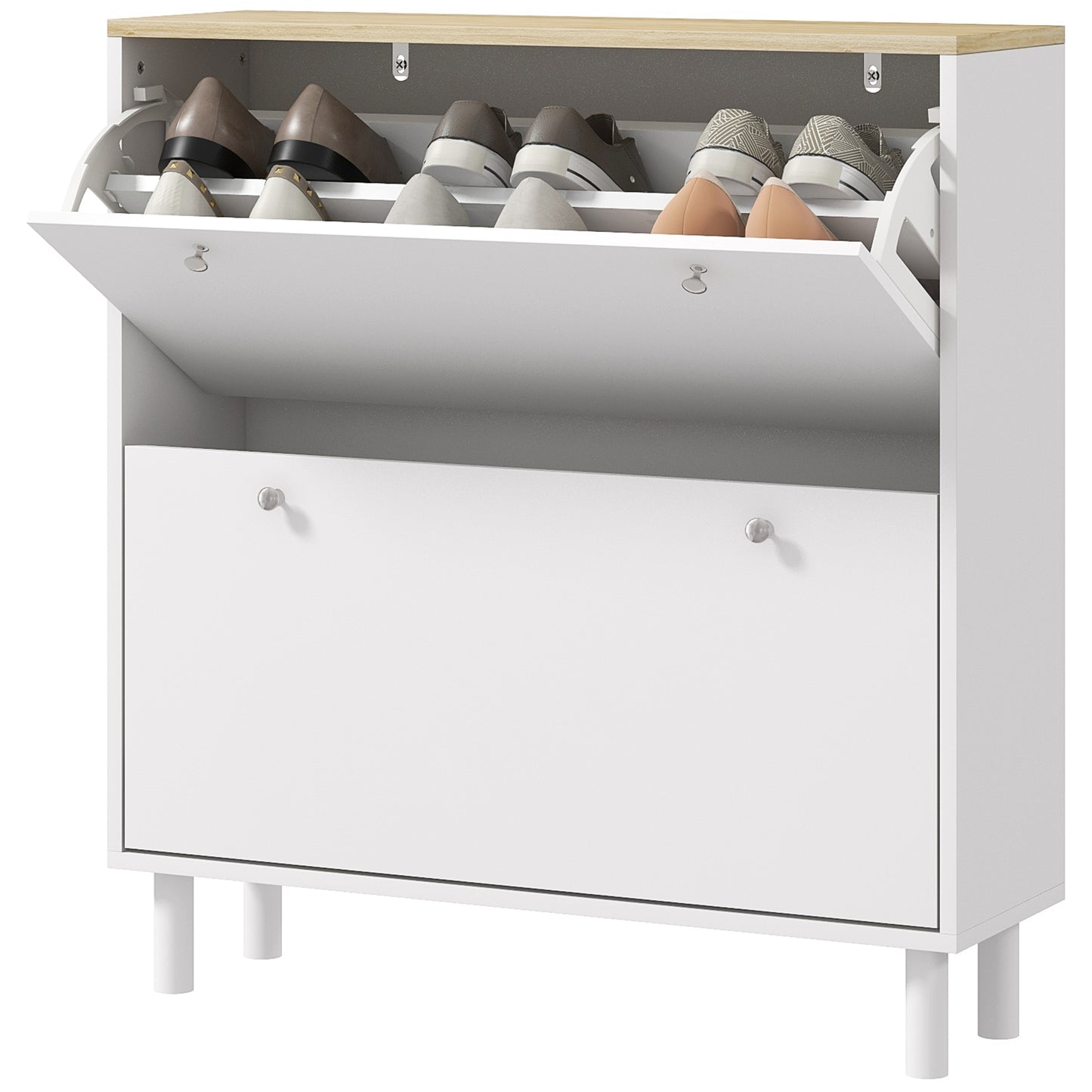 2 Drawers Shoe Storage Cabinet with Adjustable Shelves for 16 Pairs of Shoes, White Shoe Storage Cabinets & Racks   at Gallery Canada