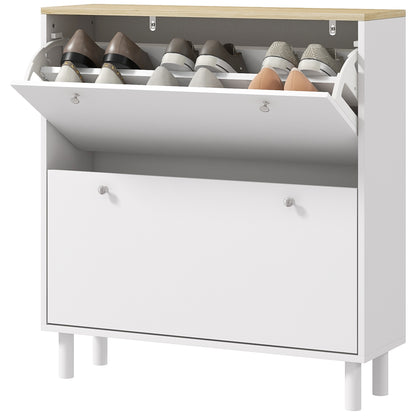 2 Drawers Shoe Storage Cabinet with Adjustable Shelves for 16 Pairs of Shoes, White Shoe Storage Cabinets & Racks   at Gallery Canada