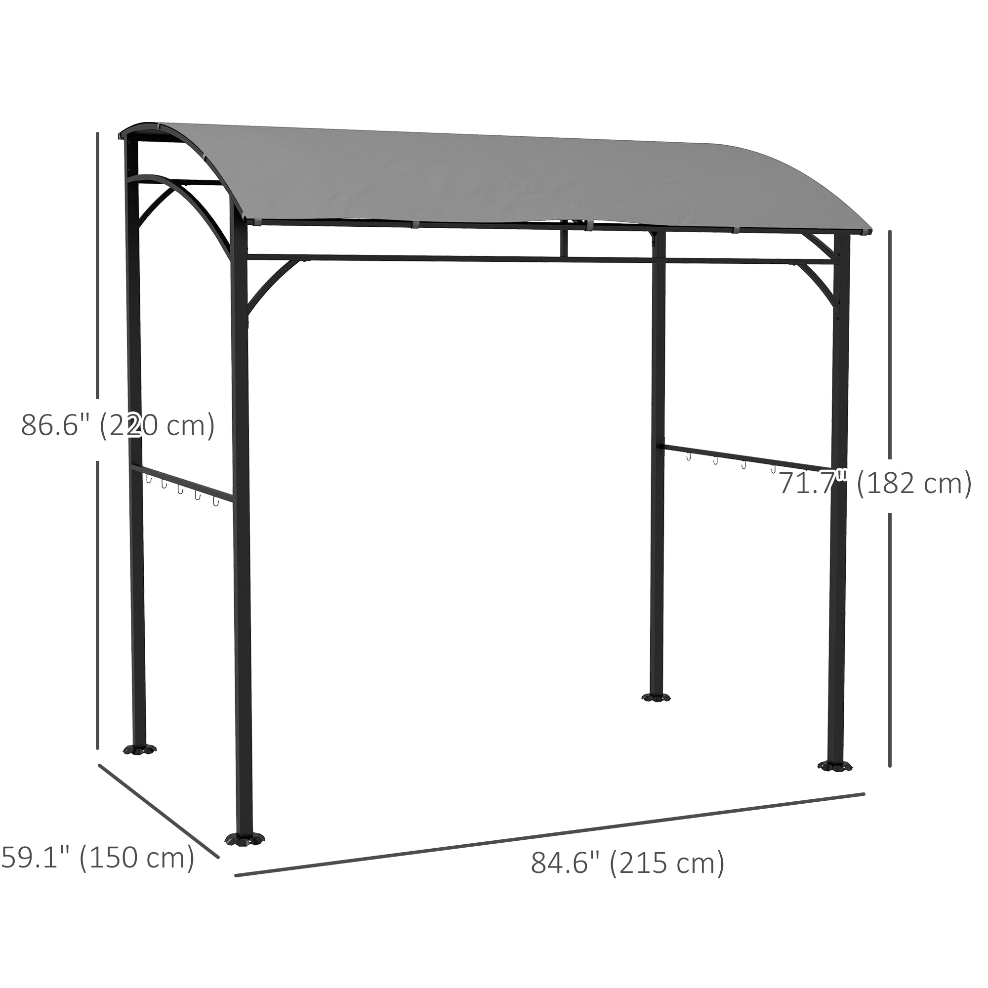 7' x 5' Garden Grill Canopy, BBQ Grill Gazebo Tent with Steel Frame and Hooks, Outdoor Sun Shade, Grey Gazebos at Gallery Canada