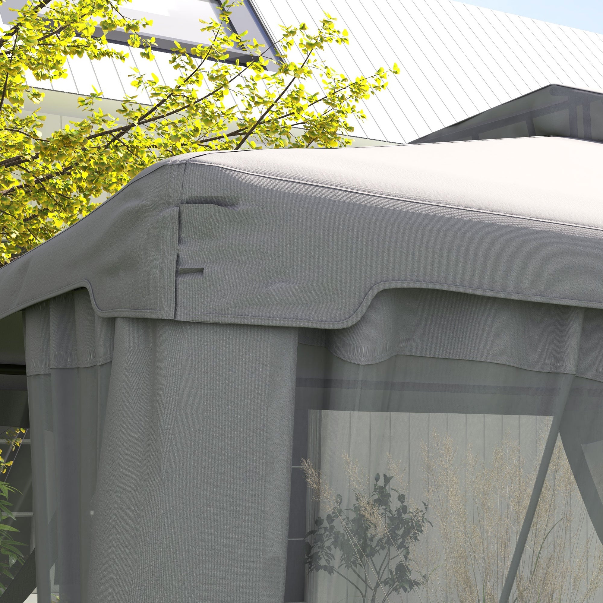 12' x 10' Patio Gazebo Outdoor Pavilion 2 Tire Roof Canopy Shelter Garden, Steel Frame w/ Mosquito Netting, Light Grey Gazebos at Gallery Canada