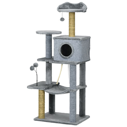 54" Cat Tree for Larger Cats Adult with Hammock, Tal Cat Tree Tower with Scratching Post, Condo, Platforms, Play Balls for Indoor Cats, Grey Cat Towers Grey  at Gallery Canada