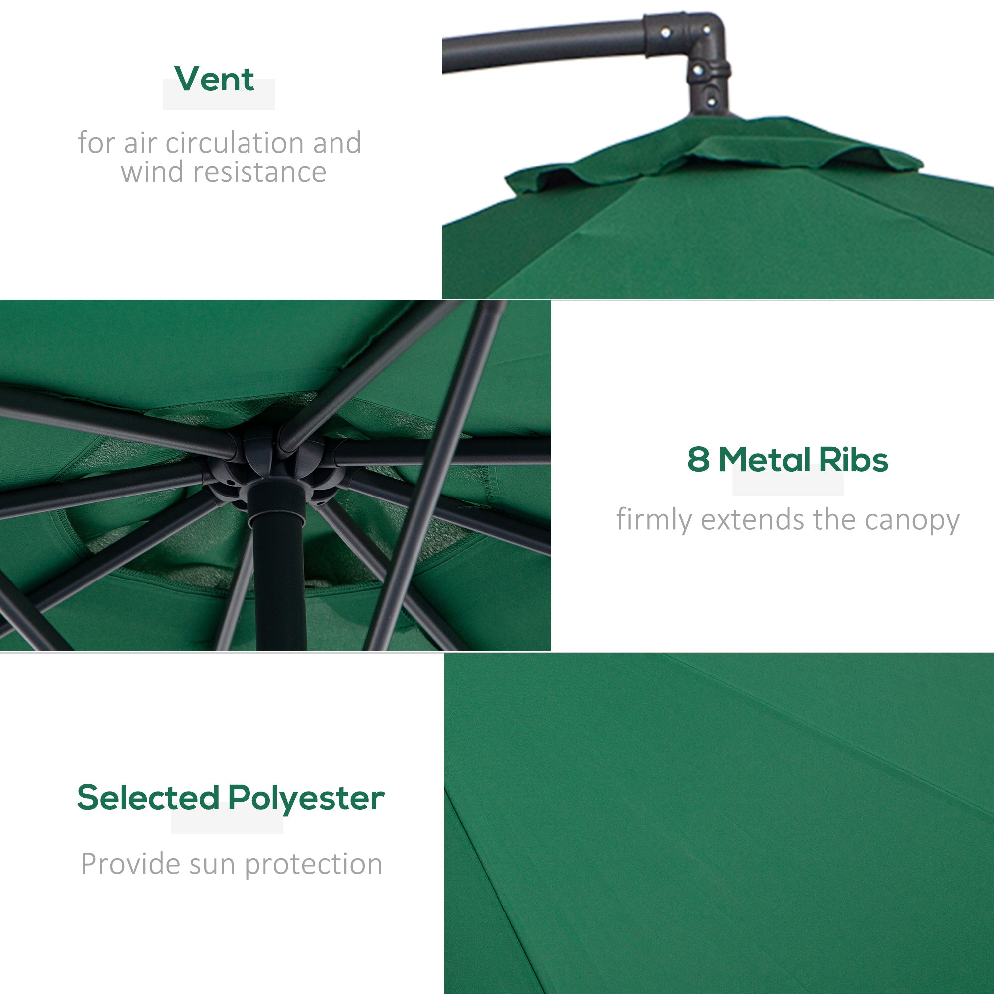 Φ10' Deluxe Patio Umbrella Outdoor Market Parasol Banana Hanging Offset Sunshade Crank Cross Base Dark Green Cantilever Umbrellas   at Gallery Canada