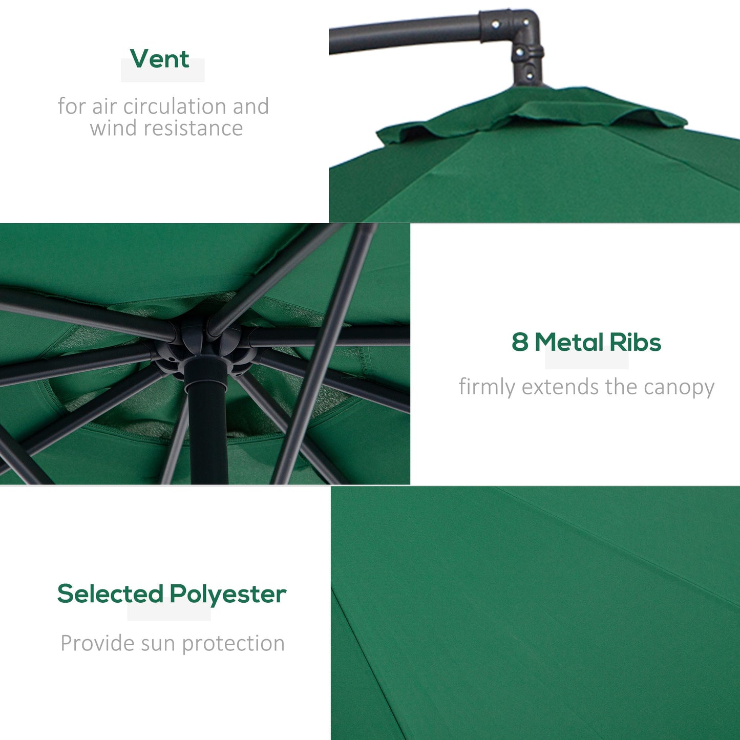 Φ10' Deluxe Patio Umbrella Outdoor Market Parasol Banana Hanging Offset Sunshade Crank Cross Base Dark Green Cantilever Umbrellas   at Gallery Canada