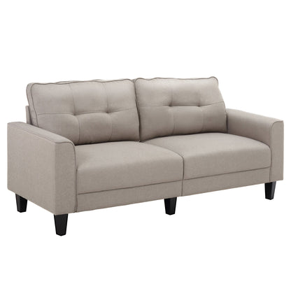 3-Seater Sofa, Mid-Century Linen Couch with Upholstered Seat, Button-Tufted Back Cushion and Rubber Wood Legs for Living Room, Bedroom, Beige 3-Seater Sofas Beige  at Gallery Canada