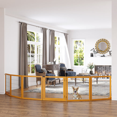 Wooden Freestanding Pet Gate w/ 2 Support Feet, Yellow