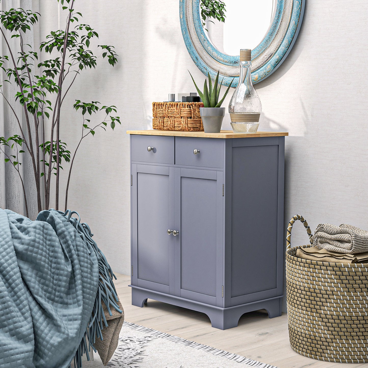 Kitchen Storage Cabinet with Adjustable Shelf, 2 Drawers and 2 Doors, Sideboard Buffet Cabinet, Grey Storage Cabinets   at Gallery Canada