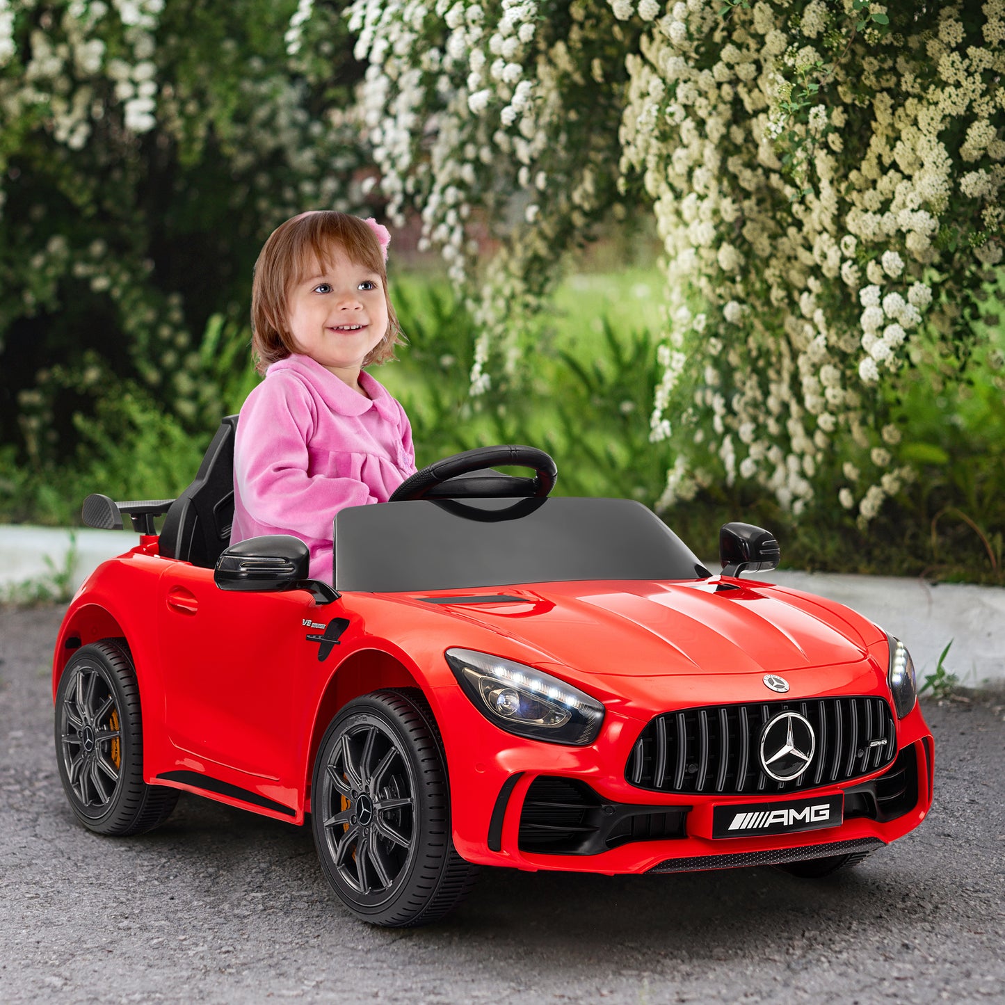 Mercedes-Benz AMG GTR Licensed 12V Battery Powered Kids Electric Car w/ Remote, Soft Start, Lights, Music Horn Red Electric Toy Cars   at Gallery Canada