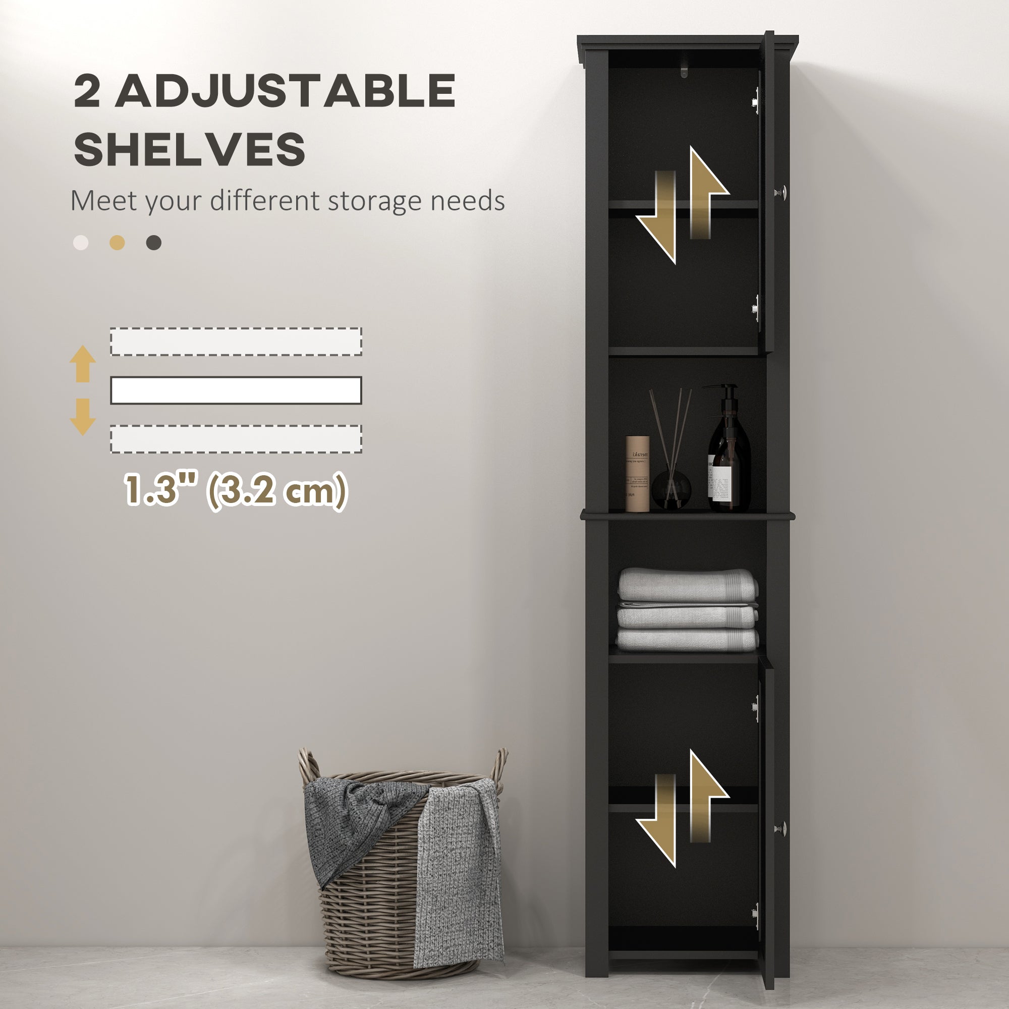Tall Medicine Cabinet, Freestanding Bathroom Storage Cabinet with Shelves and 2 Cupboards, Bathroom Organizer, Black Bathroom Cabinets at Gallery Canada