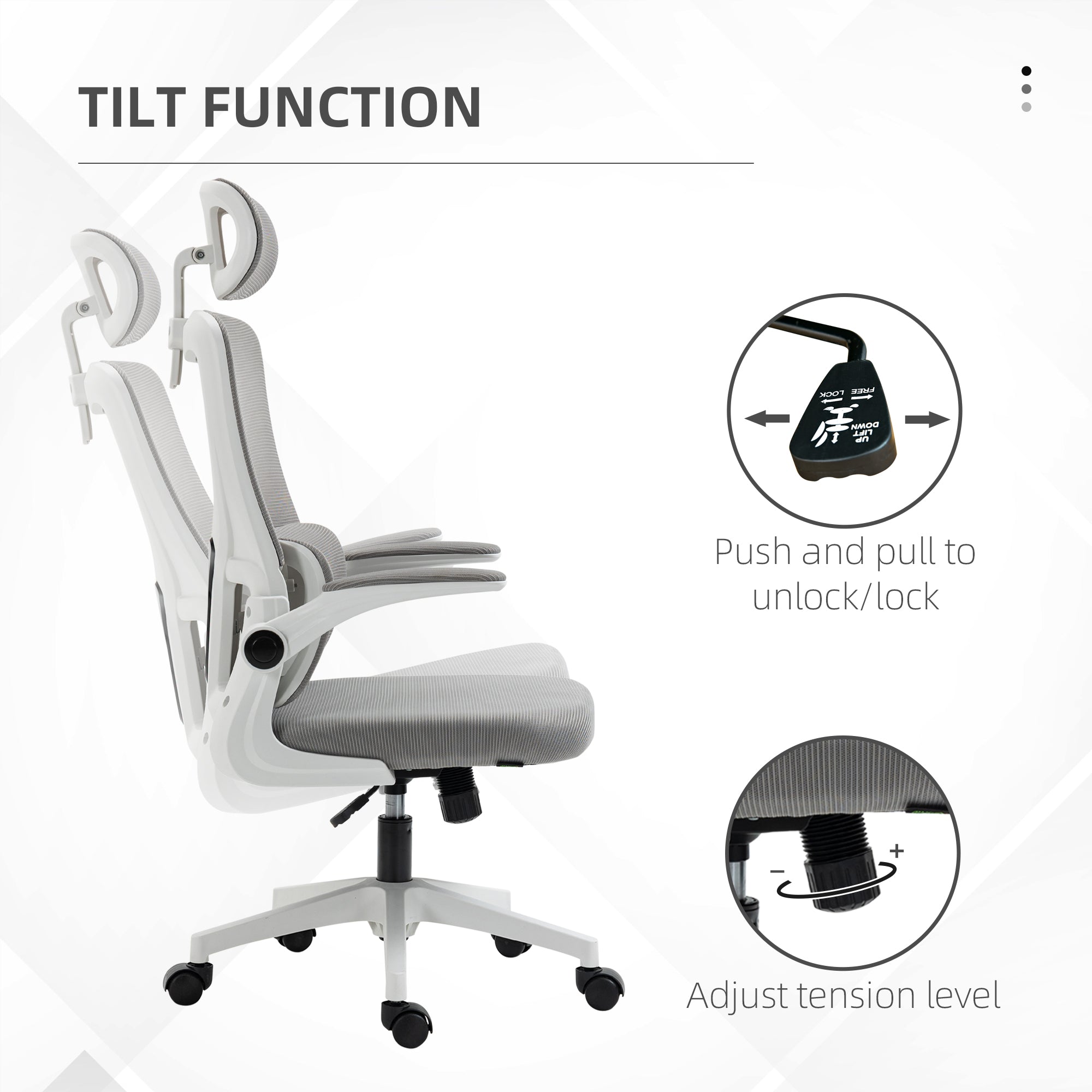 High Back Office Chair, Mesh Computer Desk Chair with Adjustable Headrest, Lumbar Support, Armrest, Adjustable Height, Grey Executive & Manager Chairs   at Gallery Canada