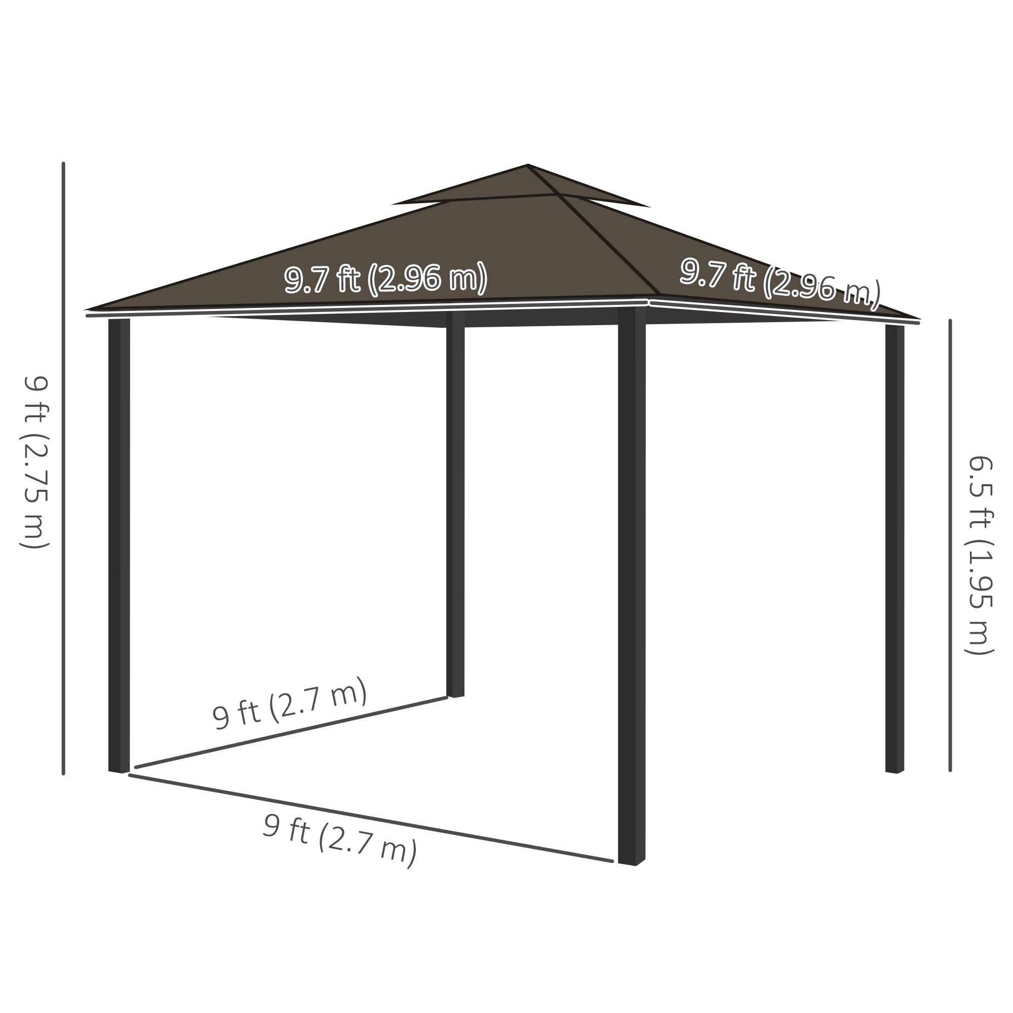 10' x 10' 2-Tier Outdoor Gazebo Canopy Tent with Zippered Mesh Sidewalls, Aluminum Frame for Patio, Backyard, Coffee Gazebos at Gallery Canada