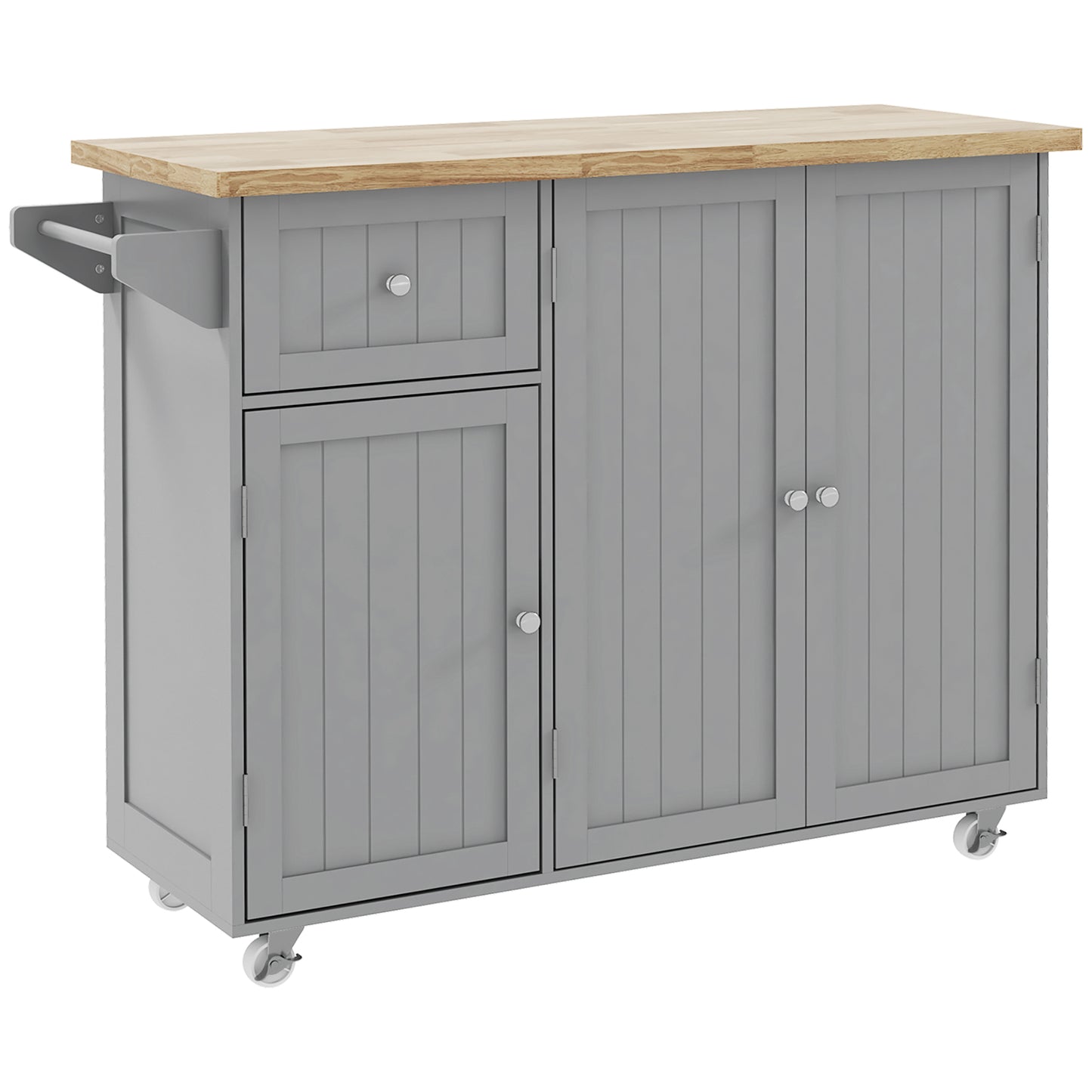 Rolling Kitchen Island with Storage, Utility Kitchen Island Cart with Drawer, Cabinets, Towel Rack and Rubber Wood Top Kitchen Islands & Kitchen Carts   at Gallery Canada