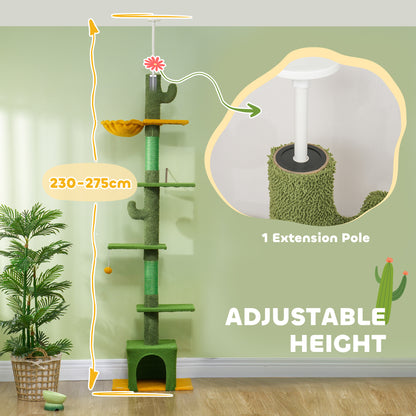 Floor to Ceiling Cat TreeTower with 90.5"-108" Adjustable Height, Scratching Posts, Hammock, Comdo, Toy Ball, Green Floor to Ceiling Cat Trees   at Gallery Canada