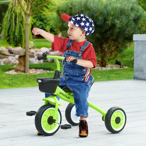 Tricycle for Toddler 2-5 Year Old Girls and Boys, Toddler Bike with Adjustable Seat, Basket, Bell, Green