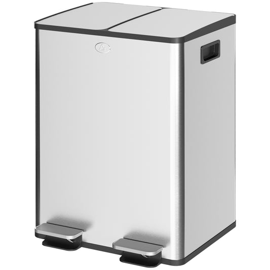 Dual Garbage Bin, Soft-Close Trash Can with Foot Pedal, 2 x 20 Liter Garbage Can with Removable Inner Buckets, Silver Household Supplies at Gallery Canada