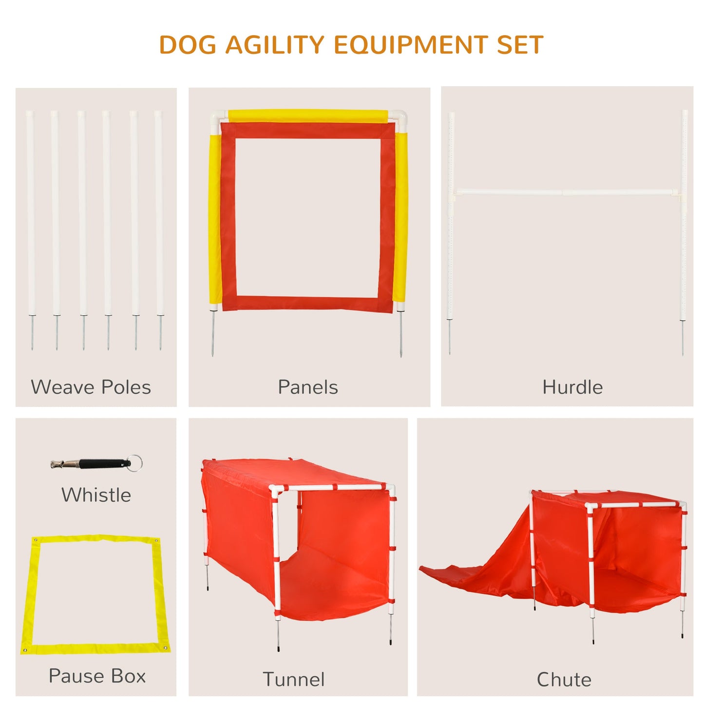 Dog Agility Training Equipment Set with Adjustable Hurdle, Tunnel, Chute, Weave Poles, Pause Box, Panels, Outdoor Obstacle Course Kit with Whistle Dog Agility Training Equipment   at Gallery Canada