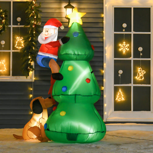 5.9ft Inflatable Christmas Tree, Santa Claus, Dog, LED Lights, Indoor, Outdoor, Home, Garden, Lawn, Decoration