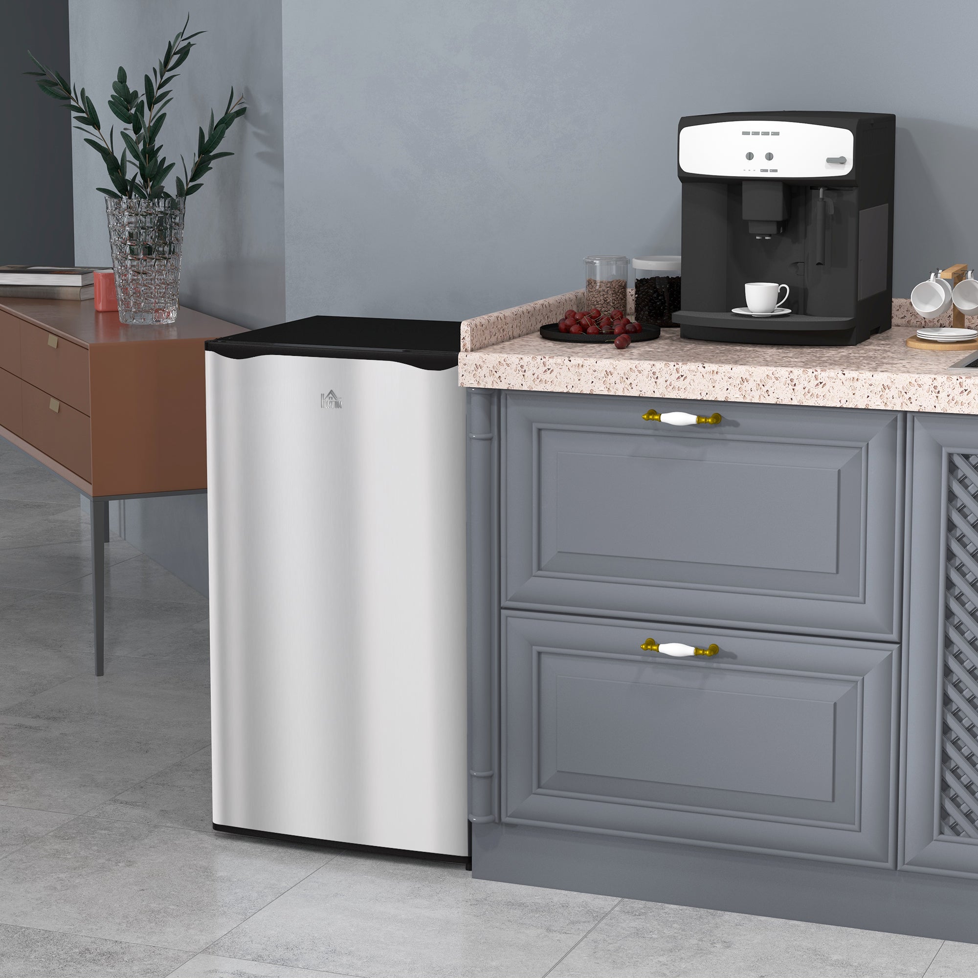 Compact Refrigerator, Mini Fridge with Freezer, Adjustable Shelf, Mechanical Thermostat and Reversible Door, Silver Small Kitchen Appliances at Gallery Canada