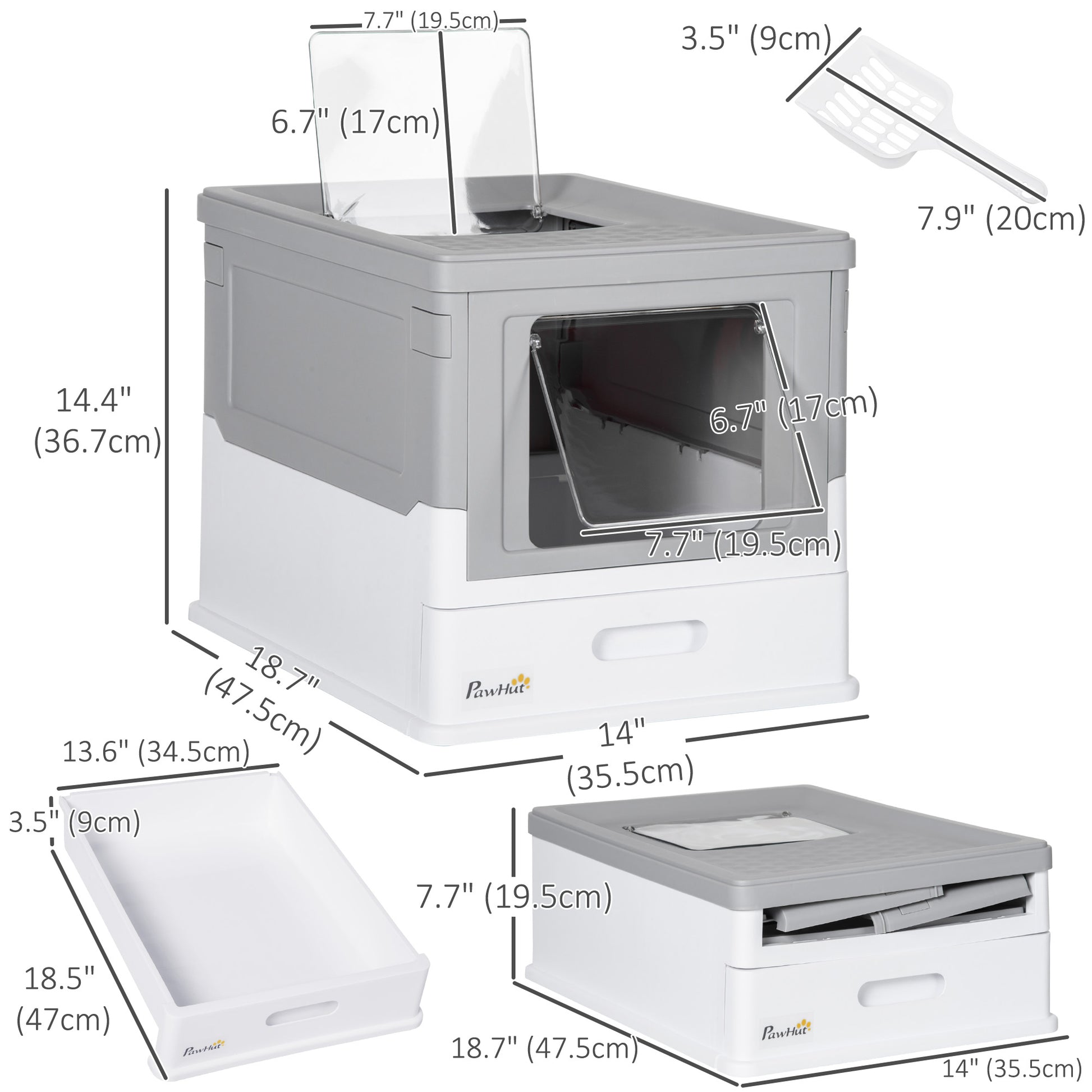 Top Entry Enclosed Kitty Litter Box with Scoop, Tray, Front Entry, Large Space, Foldable, Portable, Grey Cat Litter Box Enclosures   at Gallery Canada