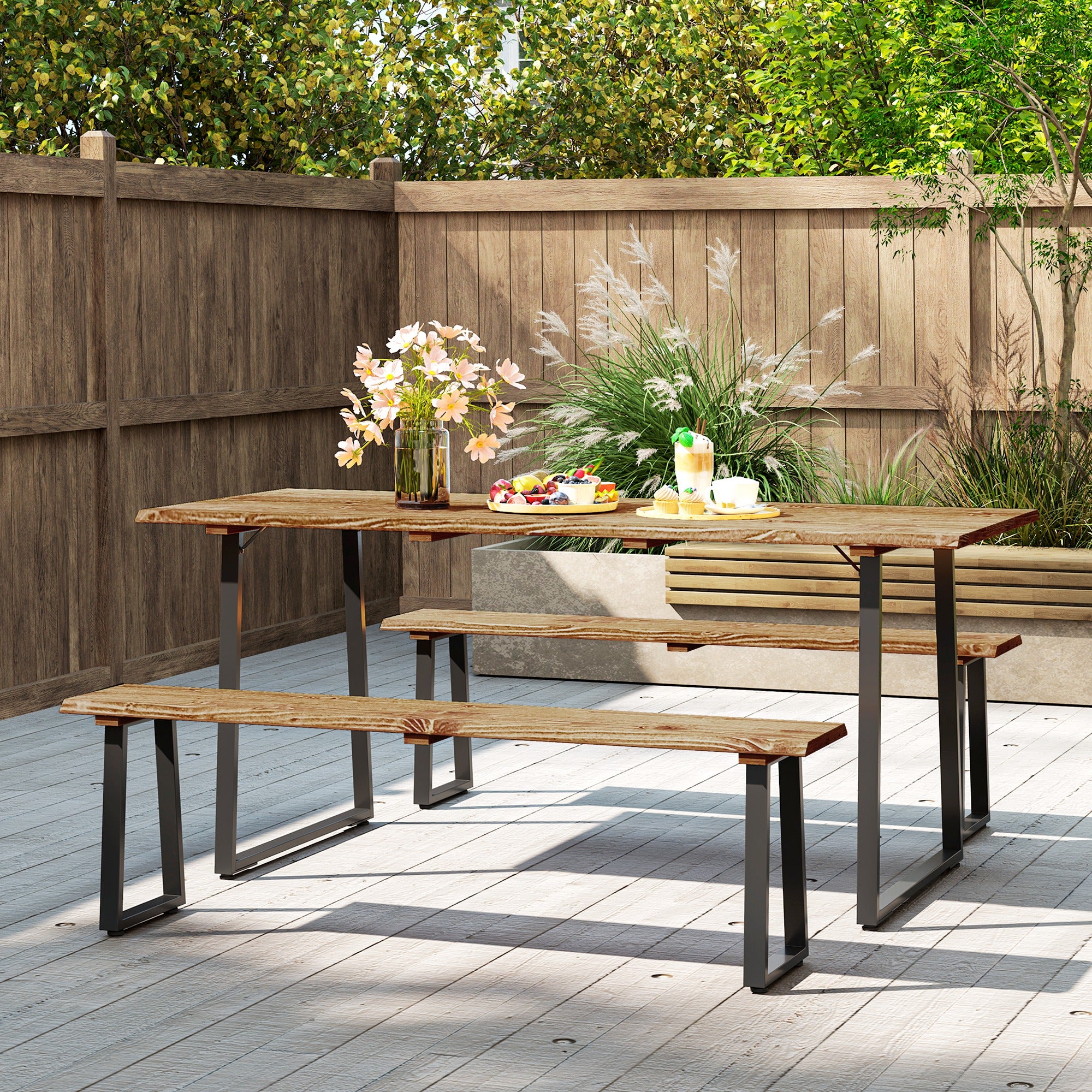 Picnic Table and Bench Set for 6 Persons with 2
