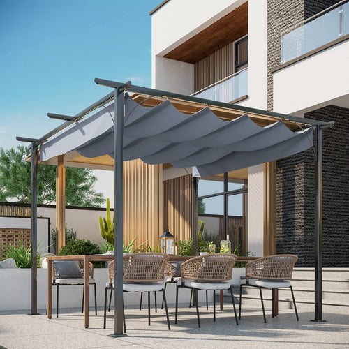 10' x 10' Outdoor Retractable Pergola Canopy, Metal Patio Shade Shelter for Backyard, Porch Party, Garden, Grill Gazebo, Grey