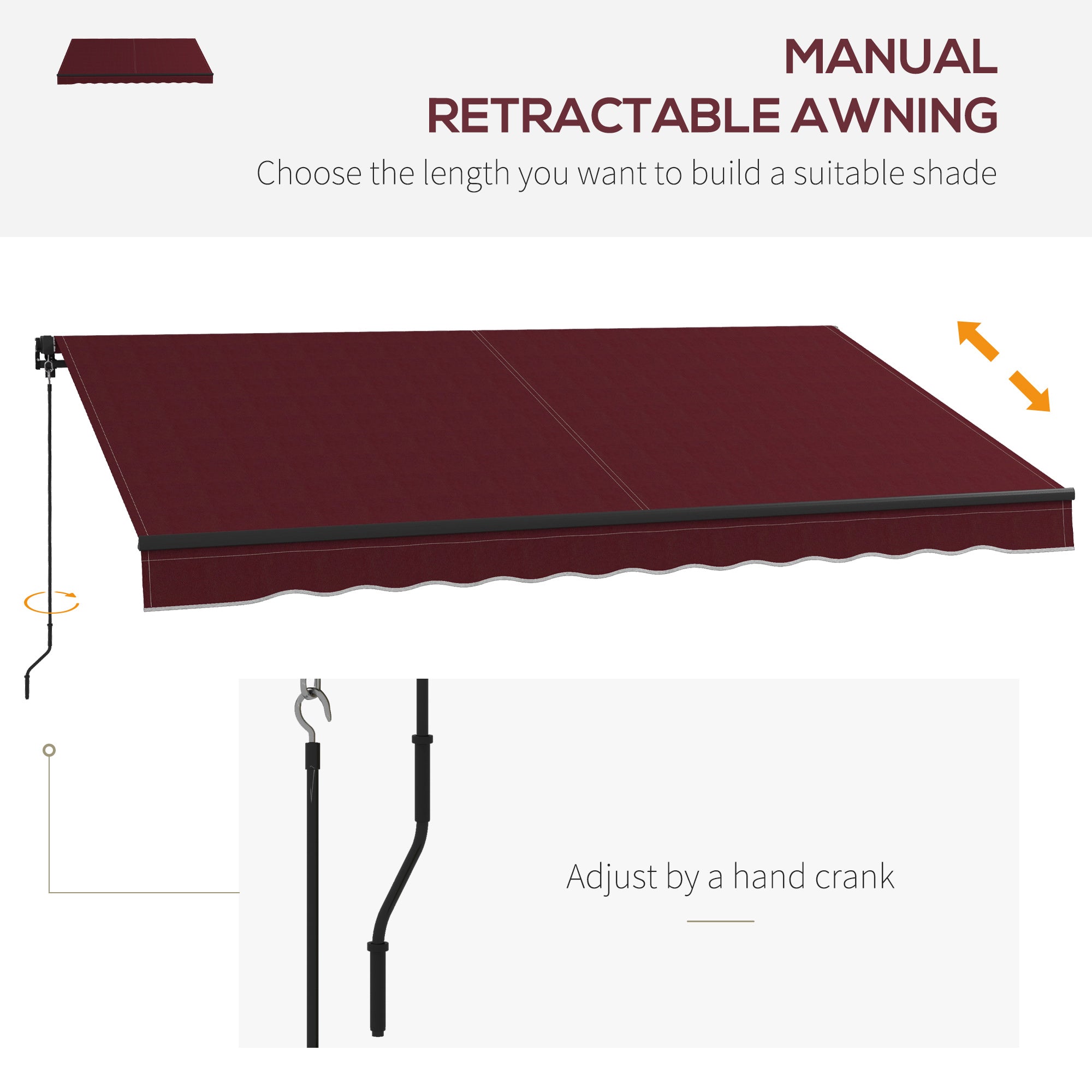 12' x 10' Retractable Awning, 280gsm UV Resistant Sunshade Shelter, for Deck, Balcony, Yard, Wine Red Deck Awnings at Gallery Canada