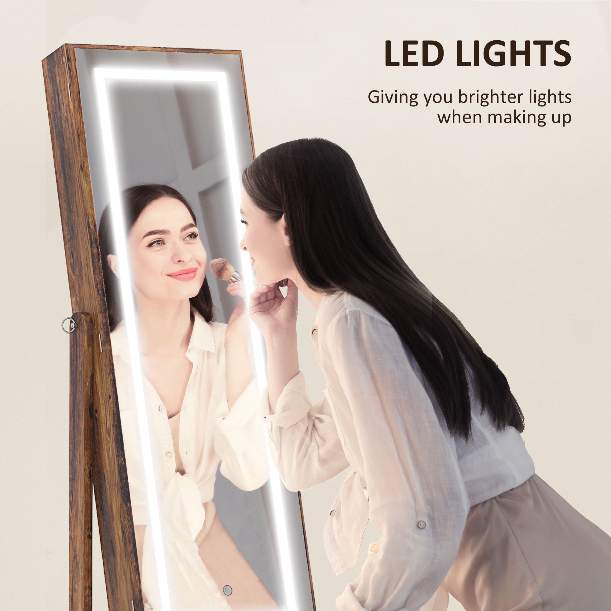 Lockable Jewelry Armoire with LED Light, Standing Mirror with Storage for Bedroom Dressing Room, Rustic Brown Jewelry Armoire & Jewellery Mirror Cabinets at Gallery Canada