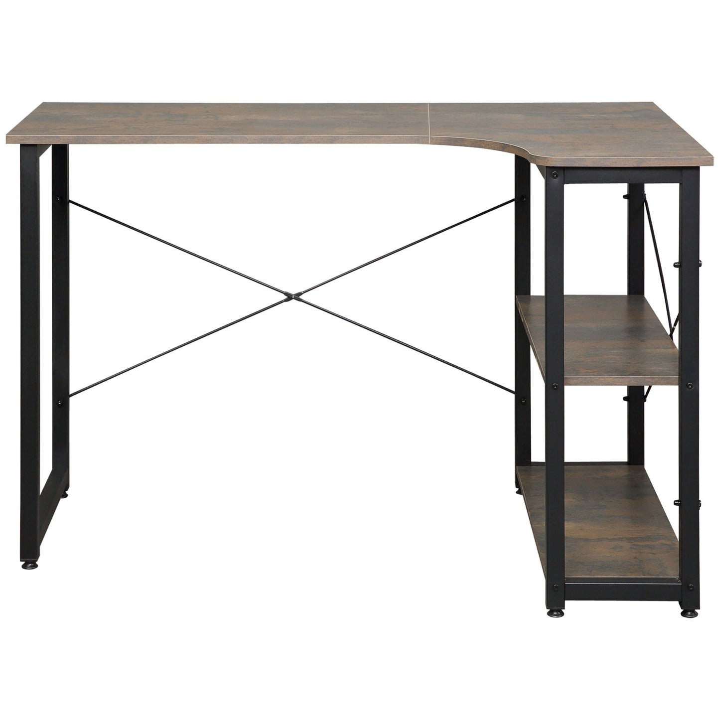 L-Shaped Computer Desk Home Office Corner Desk Study Workstation Table with 2 Shelves, Steel Frame, Charcoal Grey Office Desks & Work Stations   at Gallery Canada