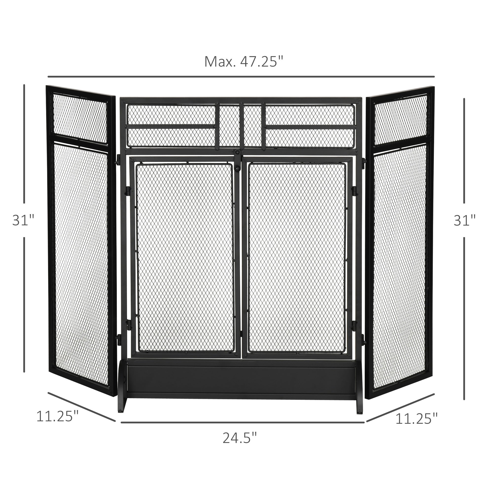 3-Panel Steel Mesh Fireplace Screen, Decorative Fire Spark Guard Cover with Double Doors, 47x31in, Black Fireplace Screens   at Gallery Canada