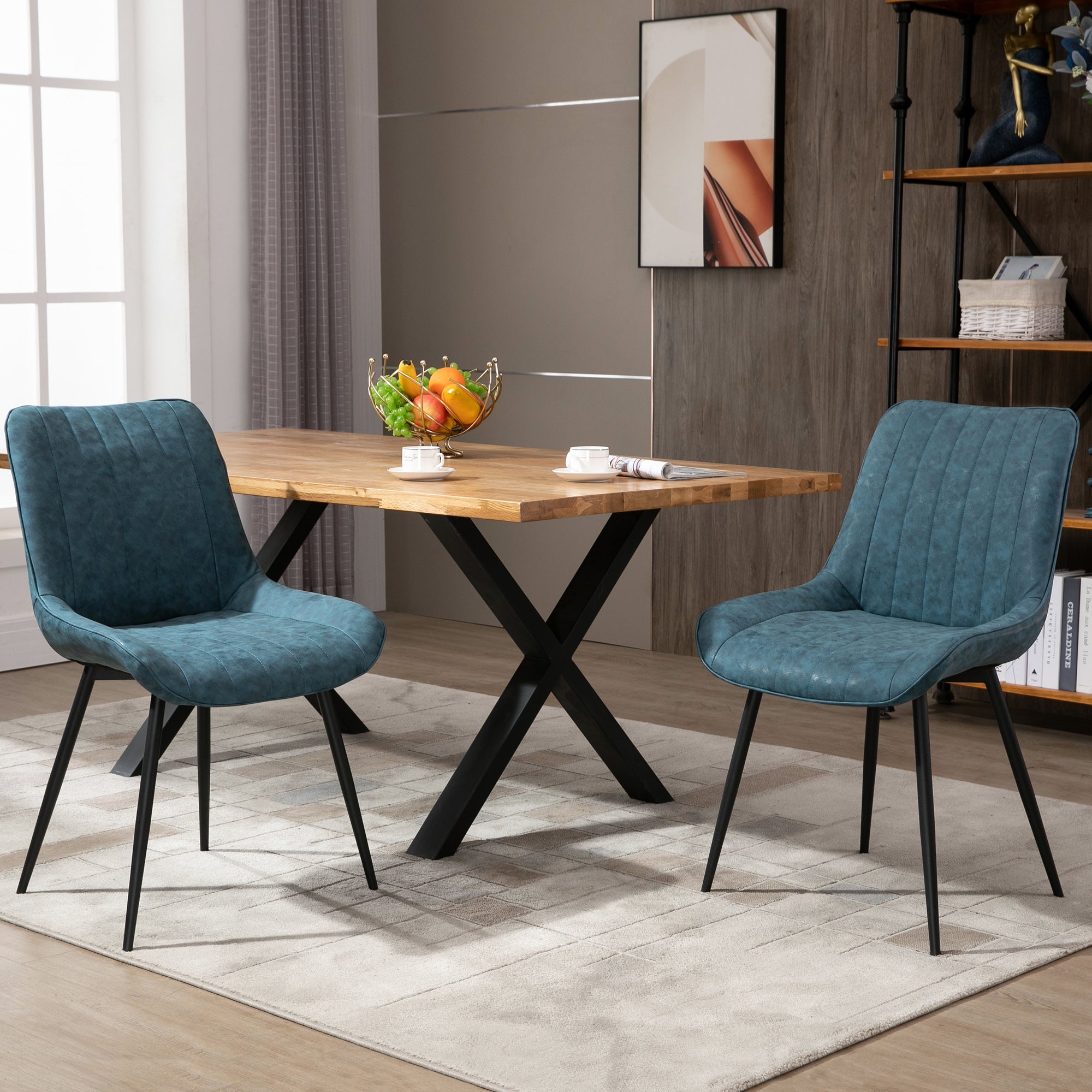 Dining Chairs Set of 2, PU Upholstered Accent Chairs with Metal Legs for Kitchen, Blue Bar Stools   at Gallery Canada