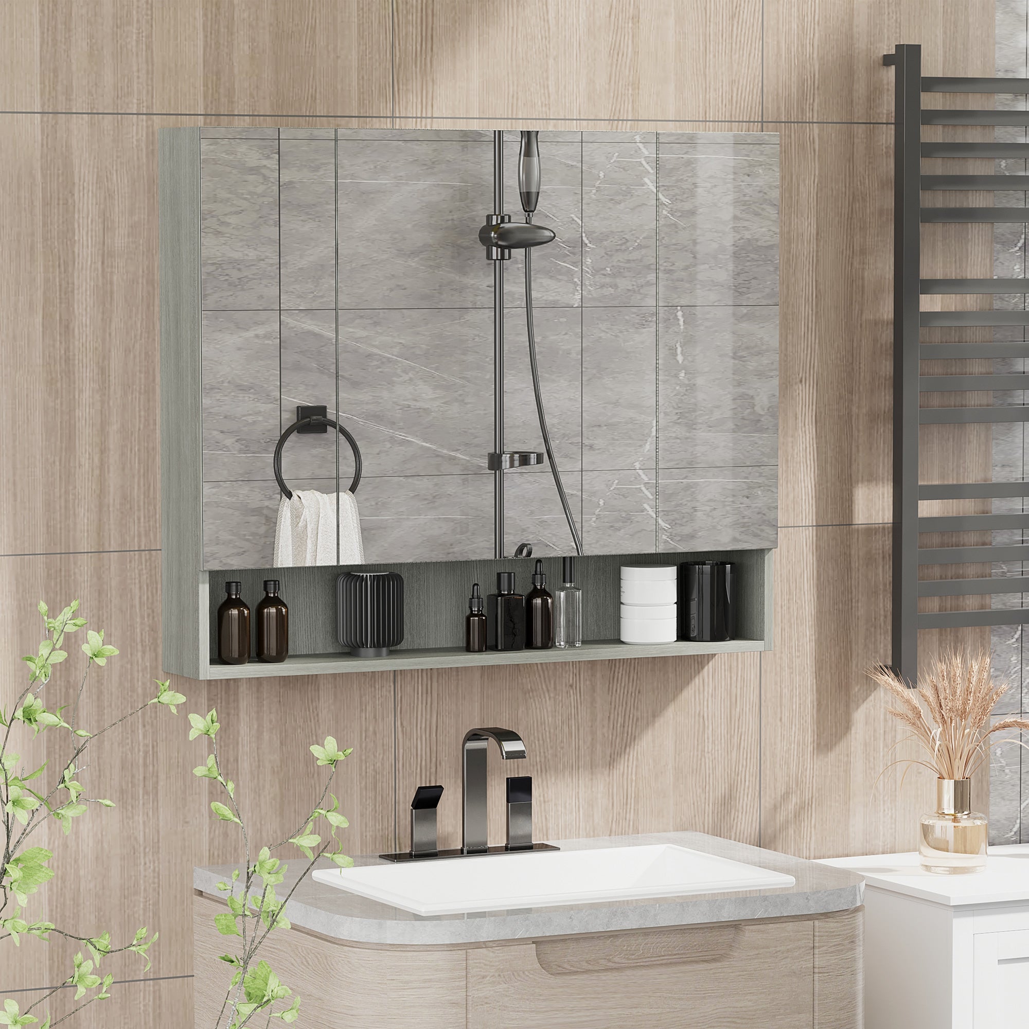 Wall Mounted Bathroom Medicine Cabinet with Mirror and Adjustable Shelves, Grey Mirror Medicine Cabinets Grey  at Gallery Canada