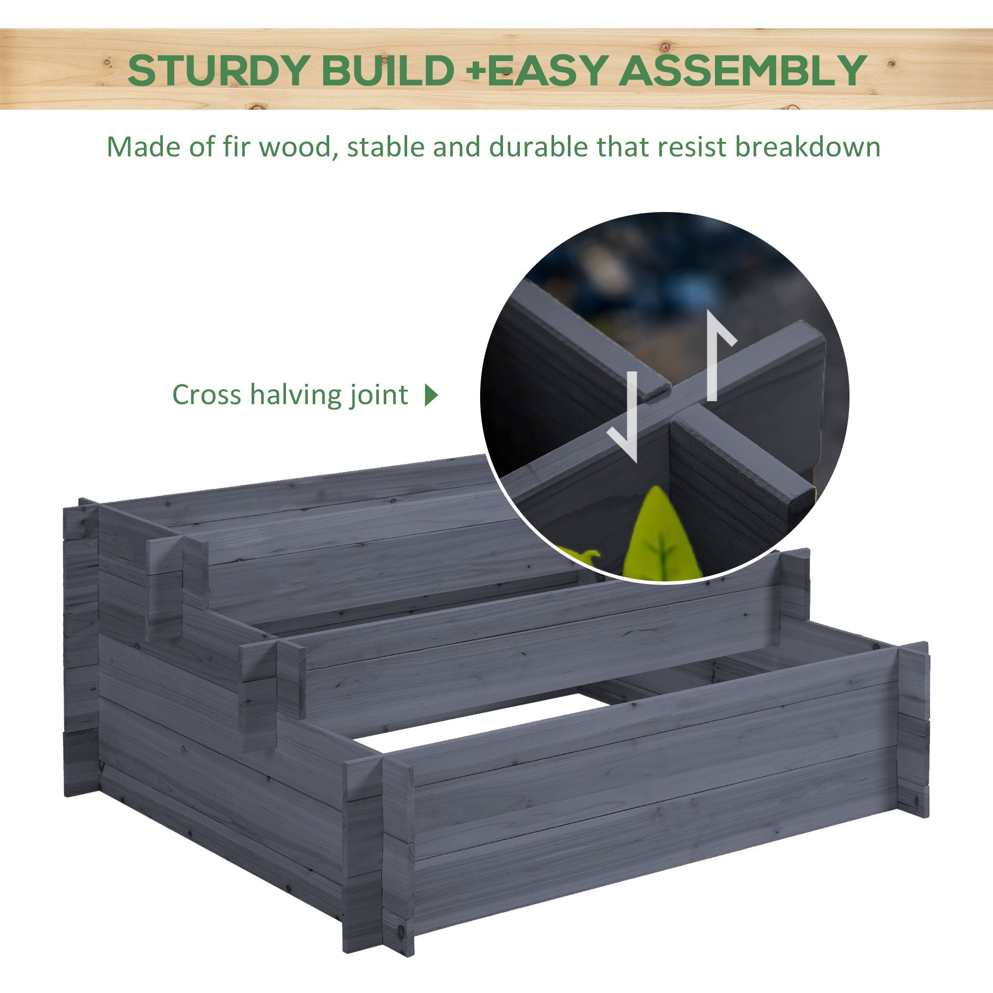 3-Tier Wood Raised Garden Bed, Elevated Planting Box, Outdoor Vegetable Flower Container, Herb Garden Indoor Kit, Gray Wooden Planter Boxes   at Gallery Canada