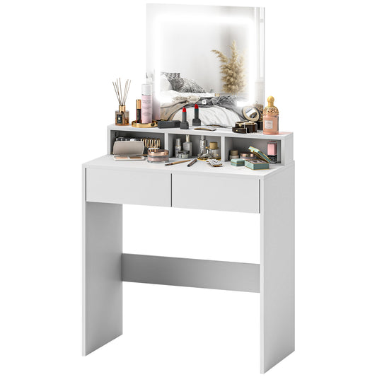 Makeup Vanity Desk with Mirror and LED Lights, for Bedroom, Modern Dressing Table with Drawers, Compartments, White Dressing & Vanity Tables   at Gallery Canada