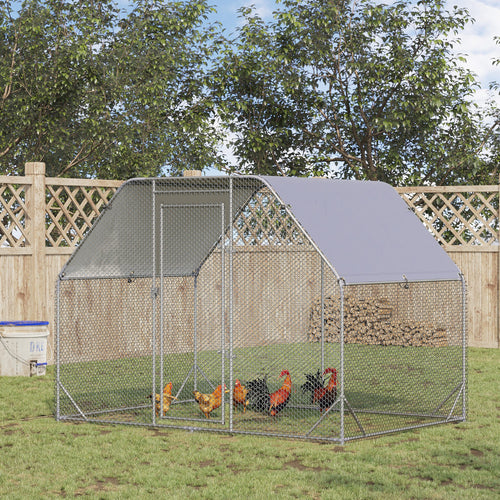 Galvanized Large Metal Chicken Coop Cage Walk-in Enclosure Poultry Hen Run House Playpen Rabbit Hutch with Cover for Outdoor Backyard 9.2' x 6.2' x 6.5' Silver