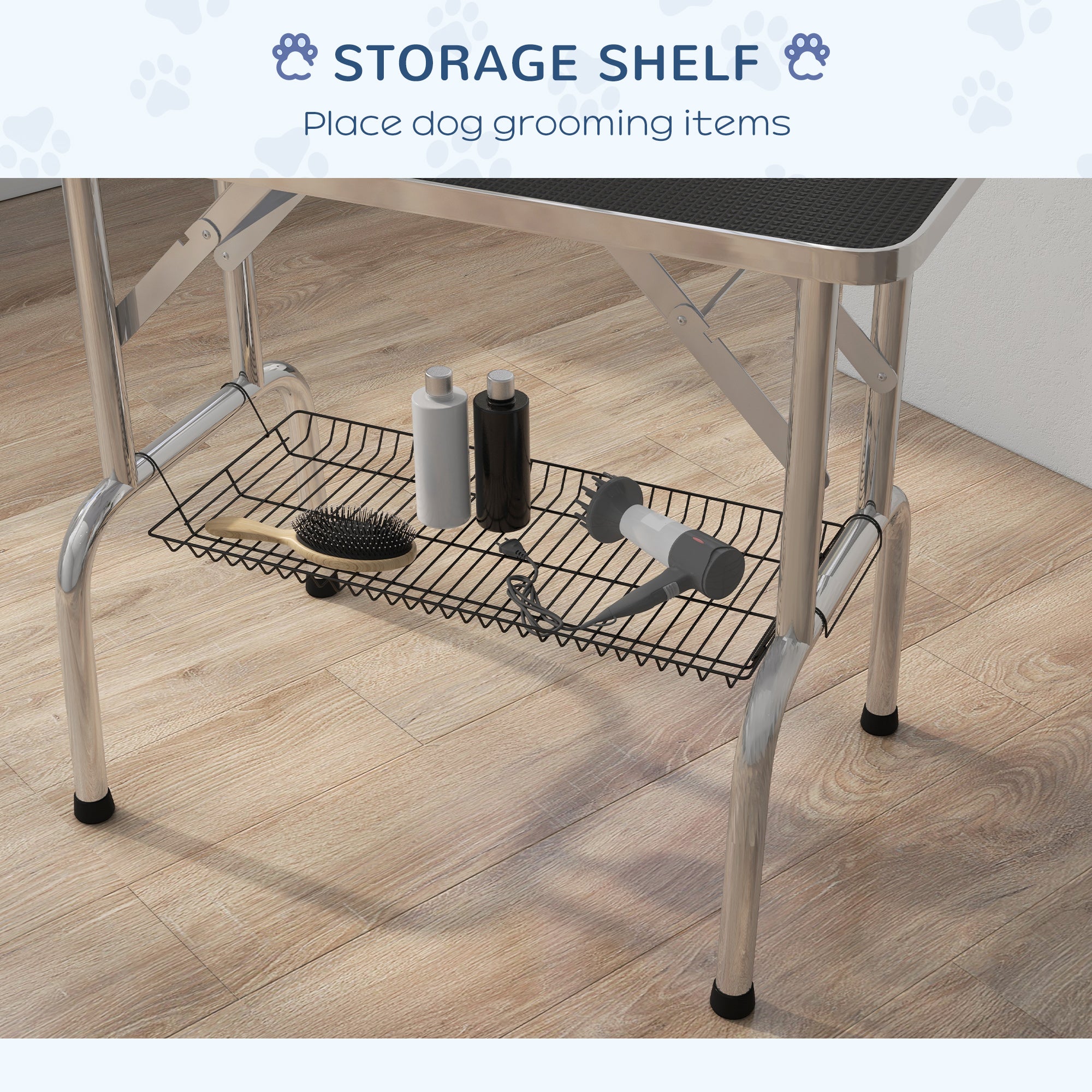 Foldable Grooming Table for Dogs with Height Adjustable Grooming Arm, Storage Shelf, Black Dog Grooming Tables at Gallery Canada