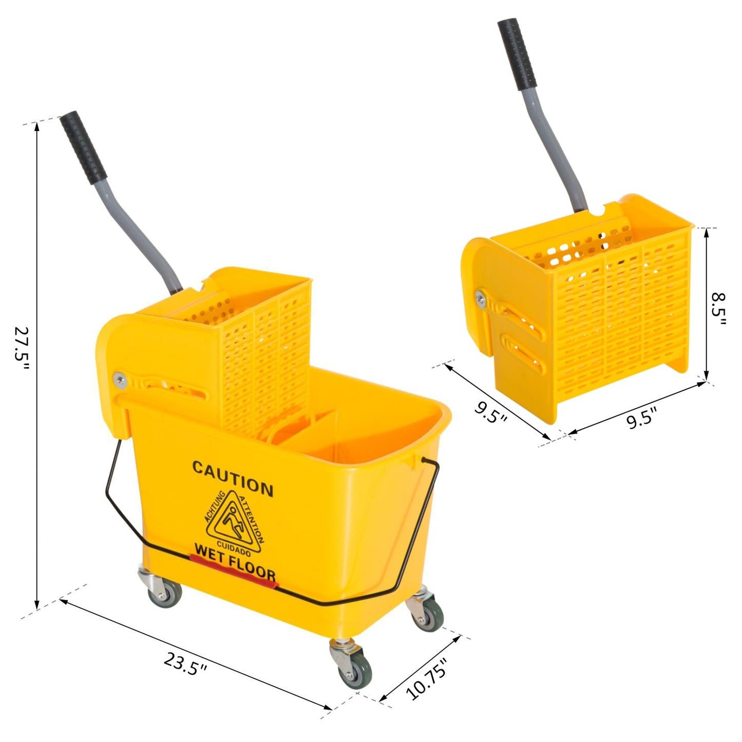 5 Gallon Commercial Mop Bucket with Side Press Wringer on Wheels, Yellow Household Supplies   at Gallery Canada