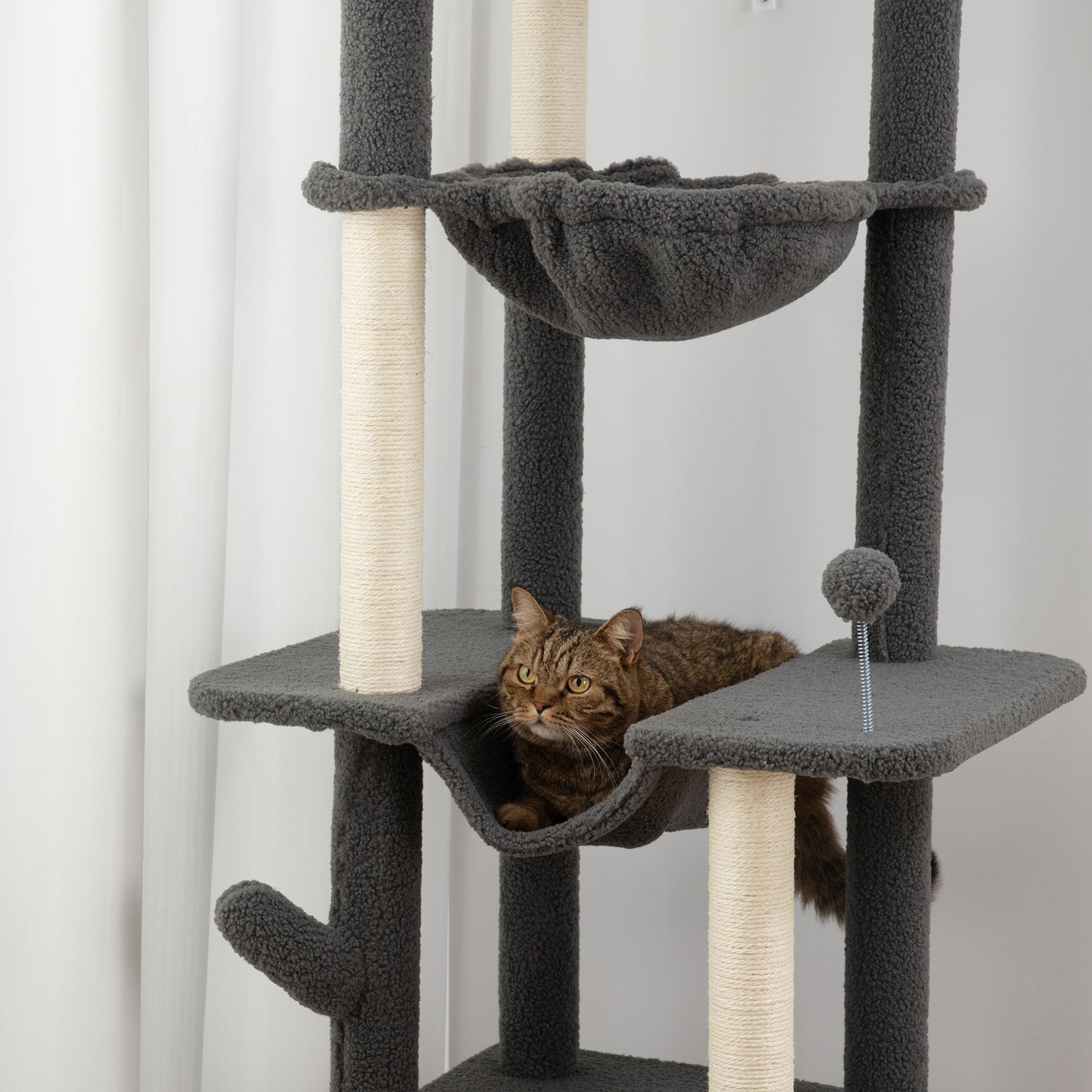 89"-100" Floor to Ceiling Cat Tree Cat Tower for Large Cats w/ Scratching Posts, Grooming Brush Post, Cat Condo, Grey Floor to Ceiling Cat Trees   at Gallery Canada