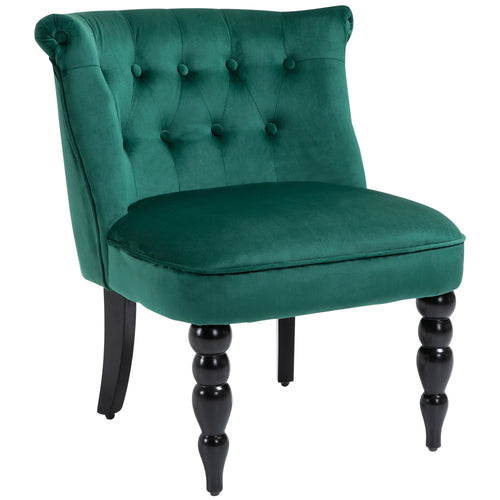 Vintage Leisure Accent Chair with Button Tufted Straight Back, Turned Legs, Thick Sponge Padding for Living Room, Dining Room, Study, Dark Green