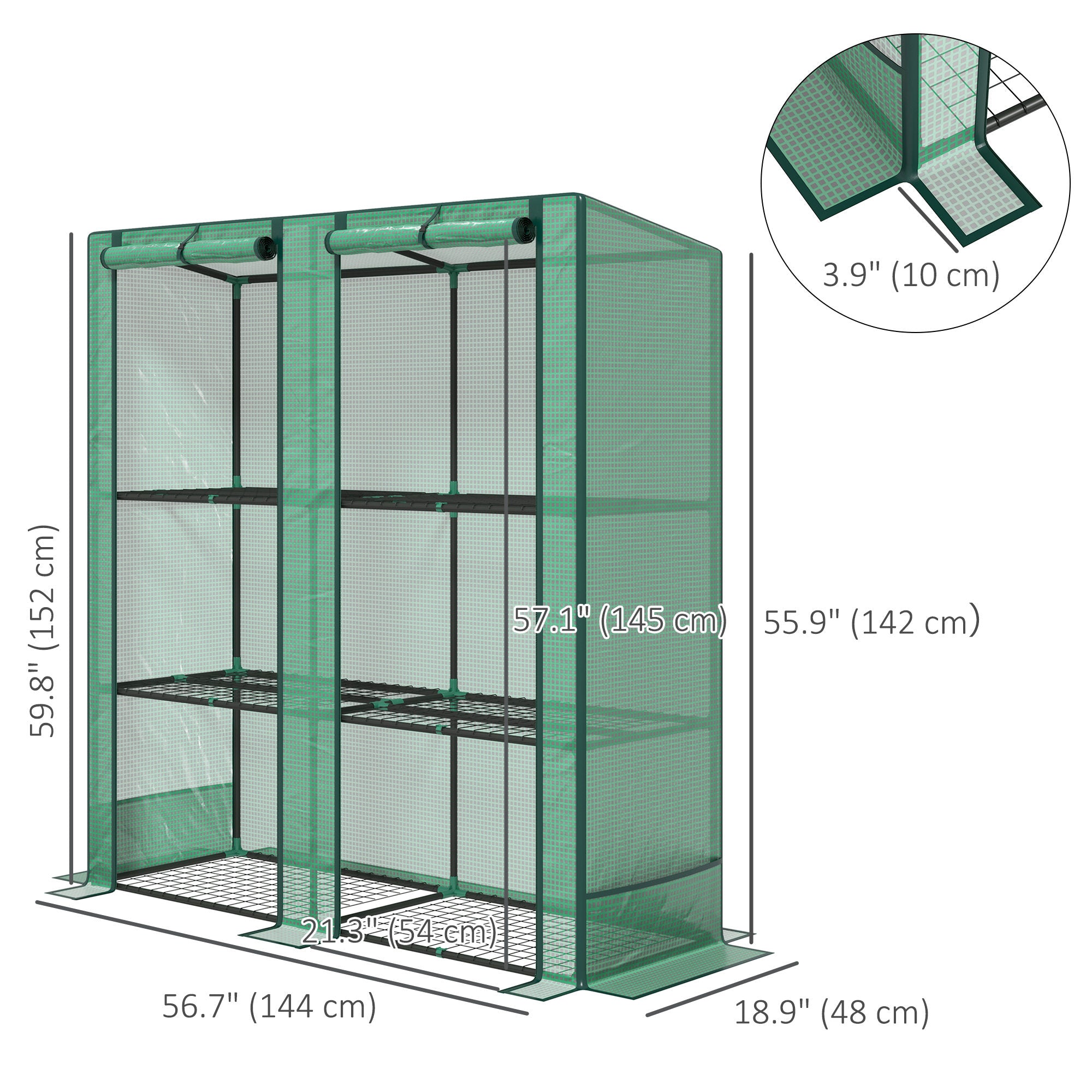 Lean-to Greenhouse with 3 Tier Shelves, Mini Greenhouse with 2 Roll-Up Doors for Indoor Outdoor, Green Greenhouses at Gallery Canada