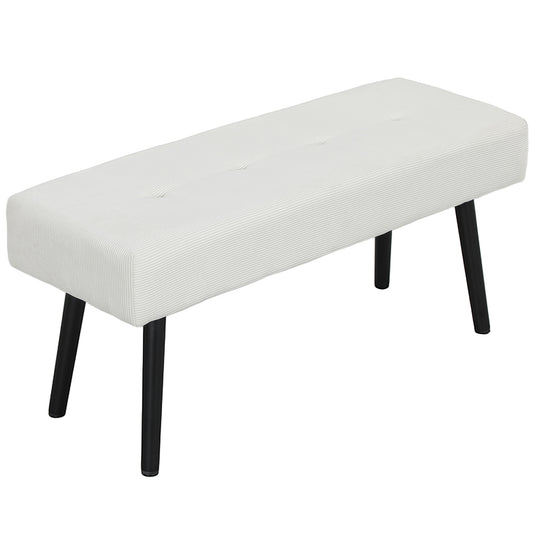 39" Upholstered Ottoman Bench, Corduroy Entryway Bedroom Bench with Padded Seat and Steel Legs for Bedroom, Cream White Storage Ottomans & Benches   at Gallery Canada