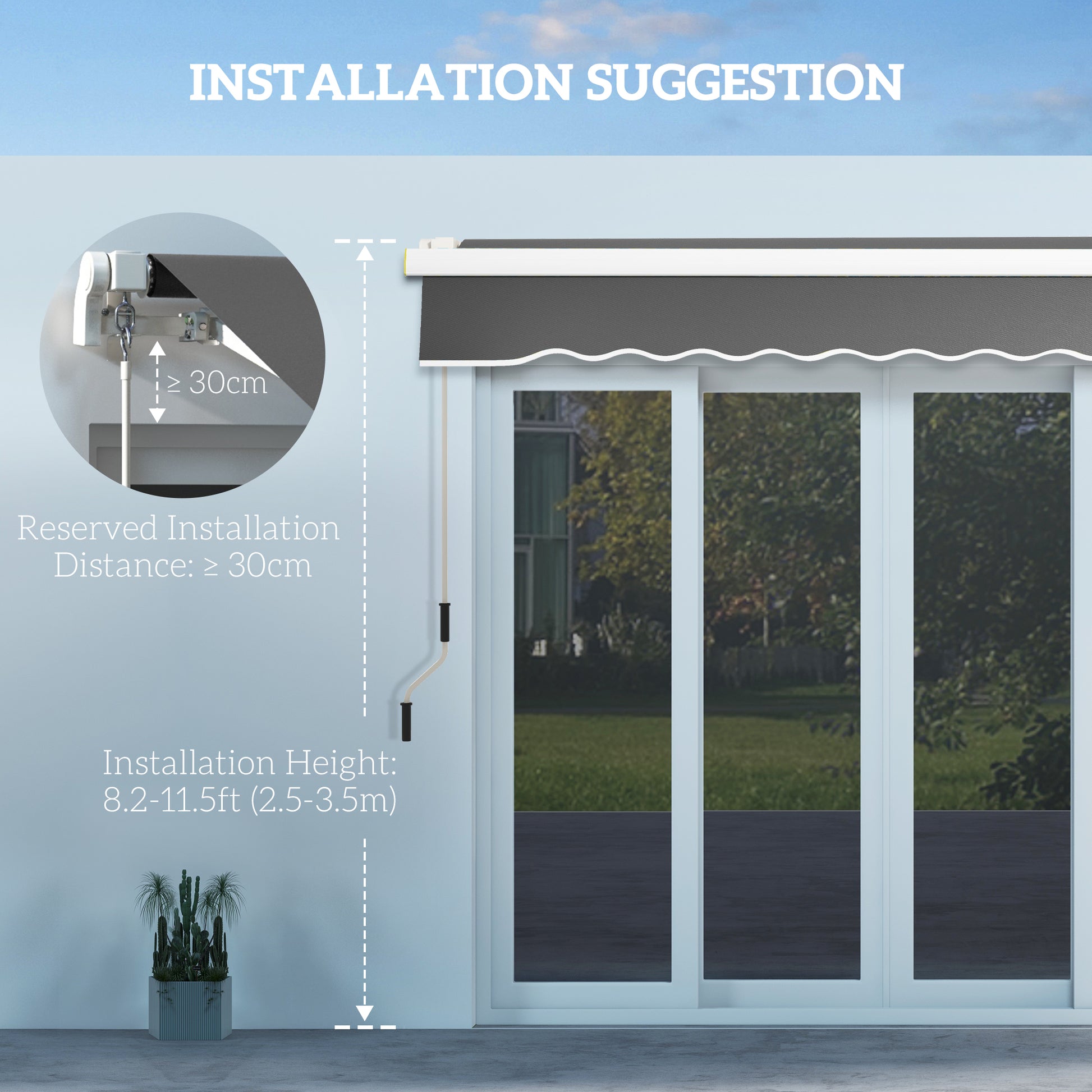 8' x 6.5' Manual Retractable Awning with LED Lights, Aluminum Sun Canopies for Patio Door Window, Dark Grey Door Awnings   at Gallery Canada