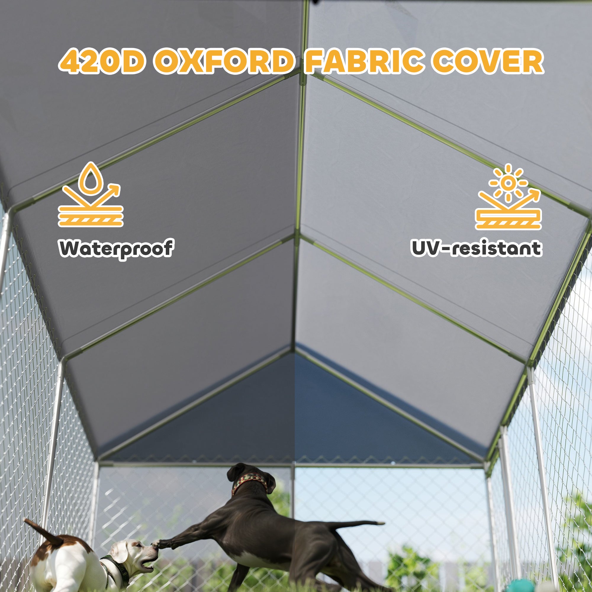 Galvanized Steel Outdoor Dog Kennel with Roof, Safety Lock, for Backyard, 13.1' x 7.5' x 7.8' Houses, Kennels & Pens at Gallery Canada