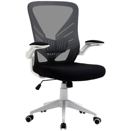 Mesh Office Chair Swivel Task Desk Chair with Lumbar Back Support, Flip-Up Arm, Adjustable Height, Grey Black