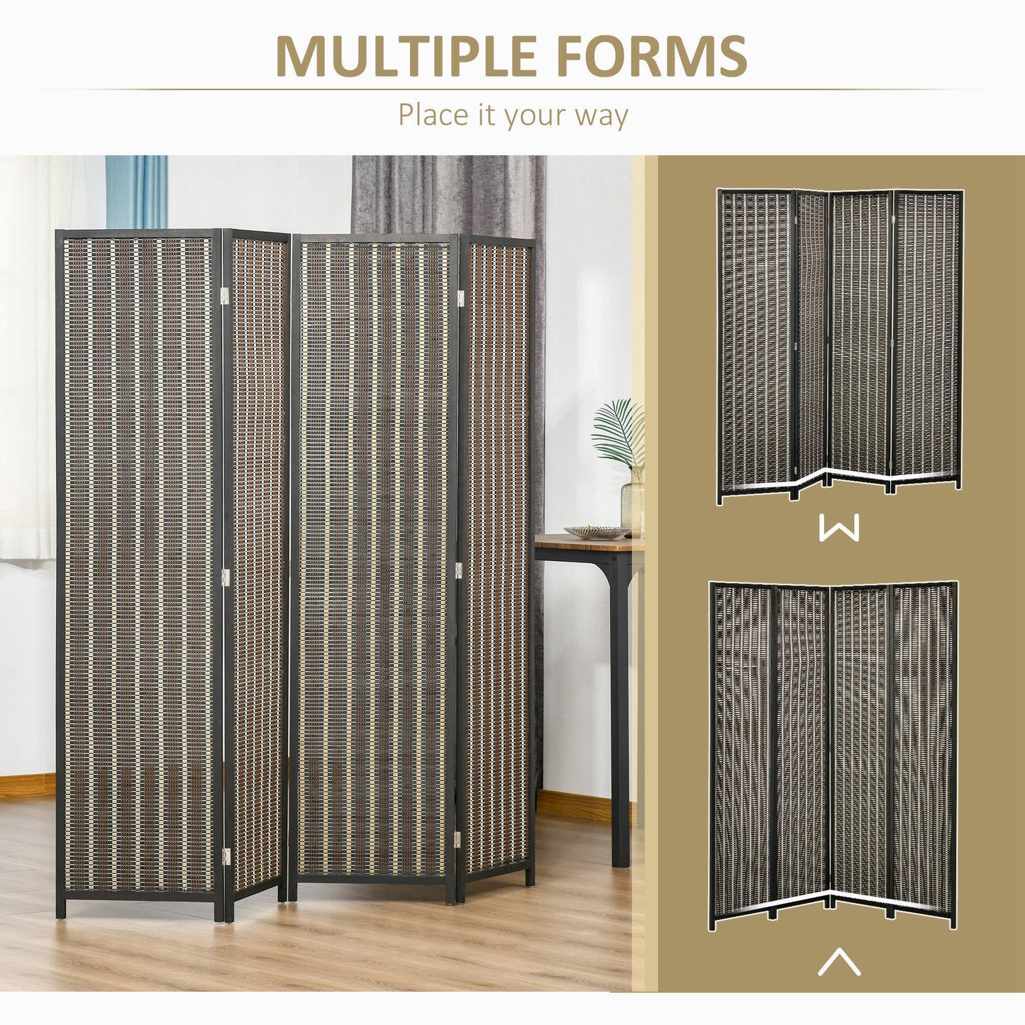 4 Panel Room Divider, 6 Ft Tall Indoor Portable Folding Privacy Screens, Bamboo Hand-Woven Freestanding Partition Wall Divider for Home Office, Brown Room Dividers   at Gallery Canada