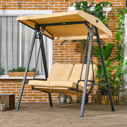 2-Seater Outdoor Porch Swing with Adjustable Canopy, Patio Swing Chair for Garden, Poolside, Backyard, Beige Patio Swings with Stand Beige at Gallery Canada