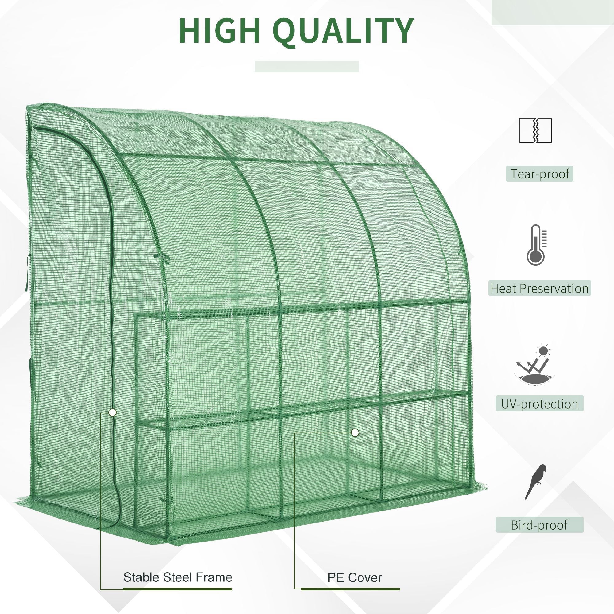 7' x 4' x 7' Outdoor Lean-to Walk-in Garden Greenhouse with Roll-Up Door Hot House for Plants Herbs Vegetables, Green Walk In Greenhouses   at Gallery Canada