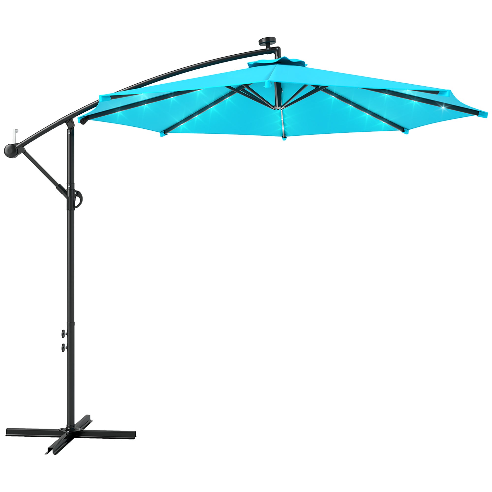 10ft Outdoor Cantilever Umbrella Banana Umbrella with Solar Lights and Adjustable Angle for Patio Backyard Turquoise Offset Cantilever Umbrellas at Gallery Canada