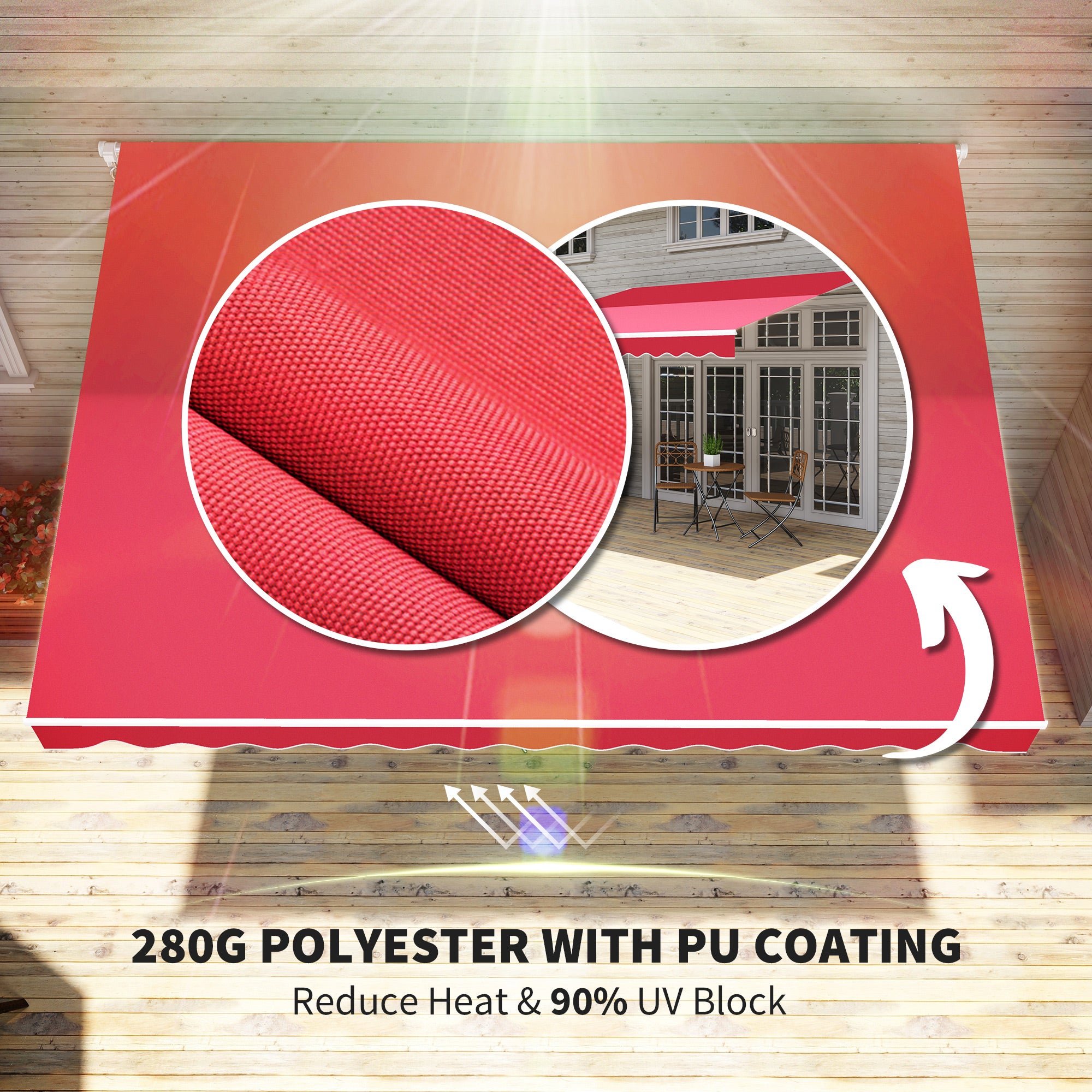 12' x 10' Retractable Awning Patio UV Resistant Fabric and Aluminum Frame for Deck, Balcony, Yard, Wine Red Deck Awnings at Gallery Canada